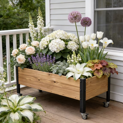 Orfeld 38" × 13" × 17" Wooden Raised Garden Bed with Lockable Wheels