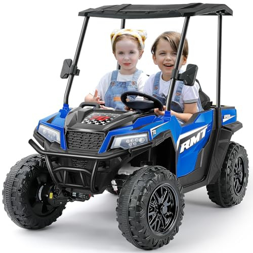 12V ELEMARA Kids Ride-On Dump Truck w/ Dump Bed, LED Lights, Bluetooth, 3 Speeds & 2-Seater Design (Blue)