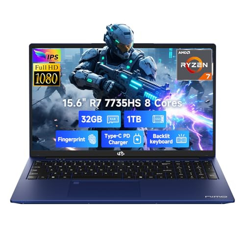 NIMO 15.6" IPS FHD Laptop: Ryzen 7 7735HS, 32GB DDR5 RAM, 1TB SSD, Radeon 680M