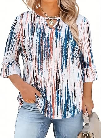 Plus Size Tops with 3/4 Ruffle Sleeve Deal