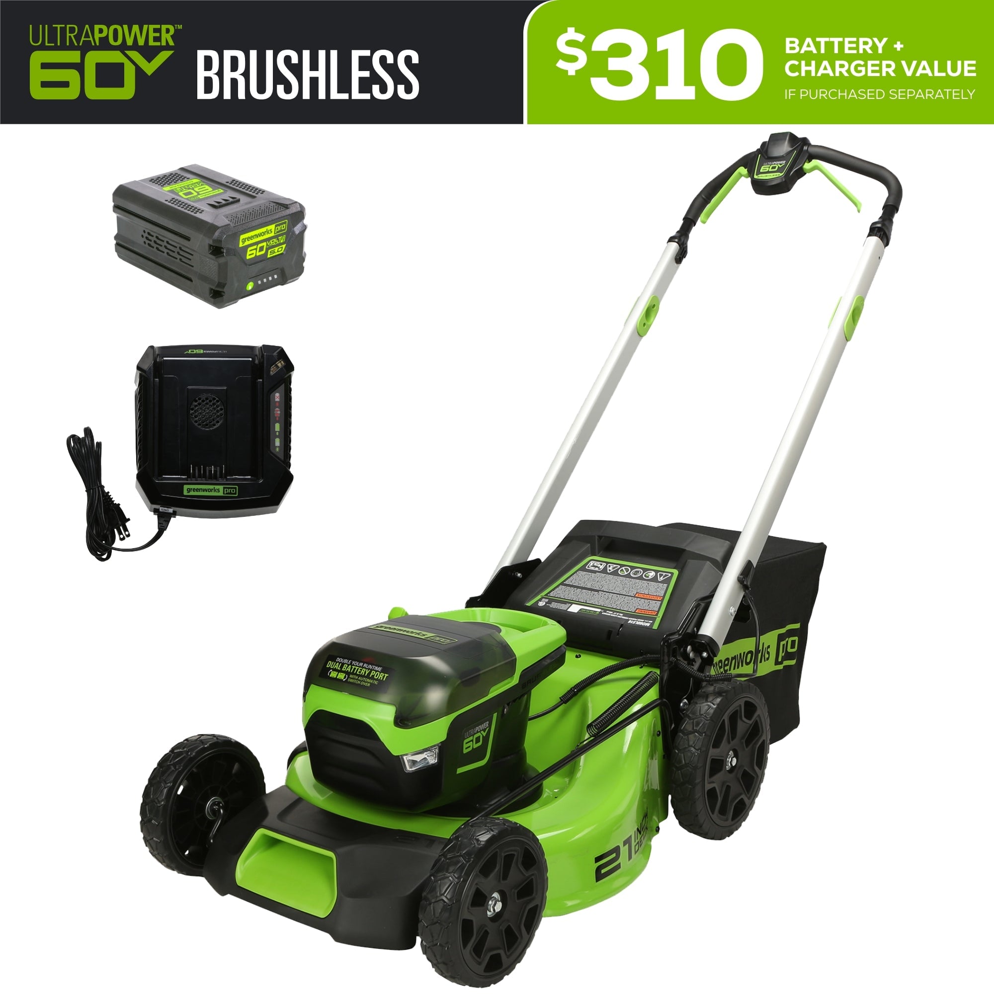 Greenworks 60V 21" Cordless Battery Push Lawn Mower w/ 5.0Ah Battery & Charger Deal
