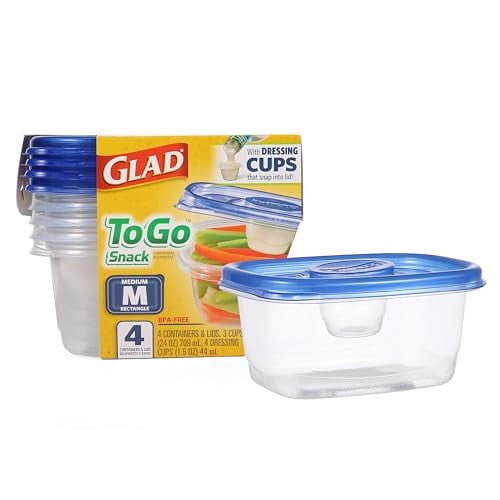 Glad GladWare To Go Snack Food Storage Containers with Lids, Medium Rectangle 24 Oz, 4 Count Deal
