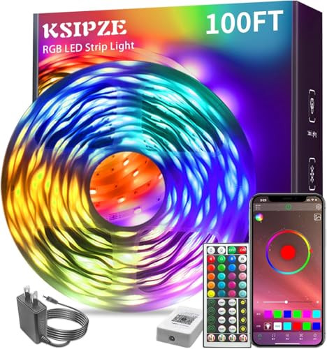 KSIPZE 100ft RGB Music Sync Color Changing Bluetooth Led Strip Lights