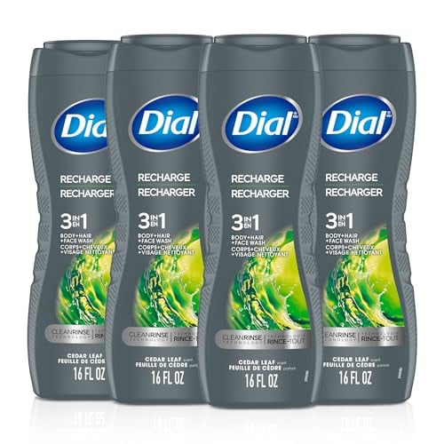 Dial Recharge Men 3-in-1 Body, Hair & Face Wash Cedar Leaf Scent 4-Pack