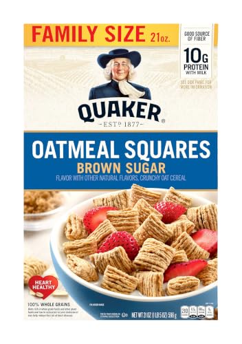 Quaker Oatmeal Squares Brown Sugar Breakfast Cereal, 21oz Box