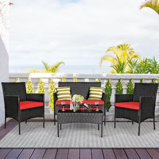 Costway 4-Piece Patio Rattan Furniture Set Cushioned Sofa Coffee Table Deal