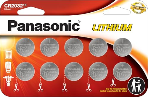 Panasonic CR2032 3V Lithium Coin Cell Batteries 10-Pack