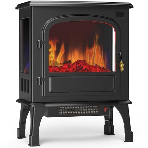 Sweetcrispy 26" Freestanding Energy Saving Electric Fireplace Heater w/ 3D Flame Effect, 12 Hour Timer & Remote (Black)