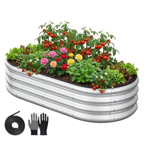 Oval Metal Raised Garden Bed, Open Bottom Design Deal