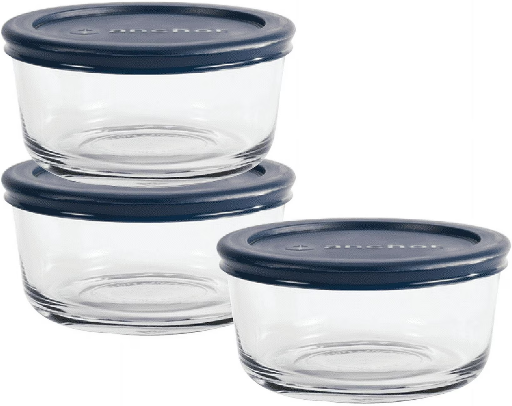 Anchor Hocking Glass Food Storage Containers with Lids, 2 Cup Round, Set of 3