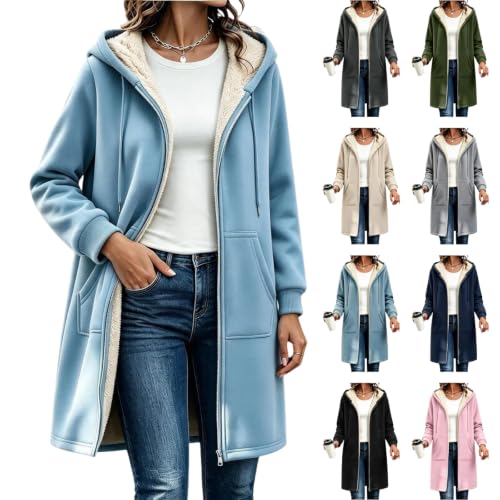 Hooded Fleece Lined Zip Up Long Coat