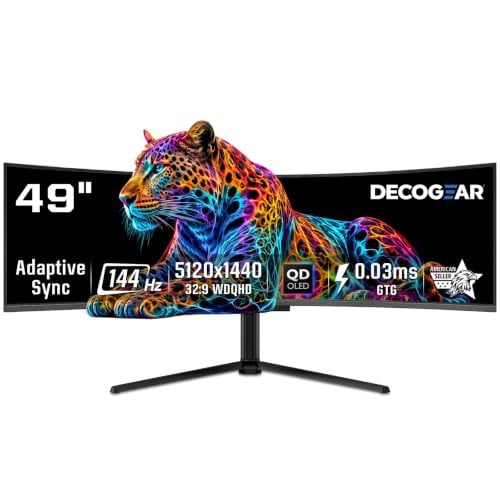 49" Deco Gear 5120x1440 Dual QHD 144Hz Curved Ultrawide OLED Monitor