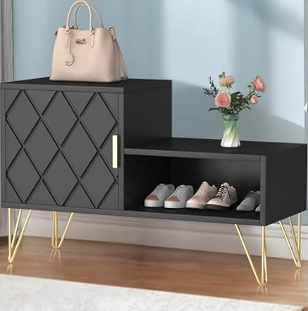 yoyomax 30" Storage Bench Shoe Rack w/ 2 Compartments & Adjustable Shelf