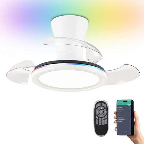 LumZeylith 30" RGB Ceiling Fan with Light White Chandelier Fan