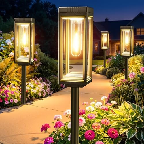 VICOUP 8 Pack Tall Solar Pathway Lights Outdoor, Warm White