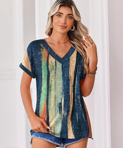 Zeagoo Rolled Short Sleeve V-Neck Blouse Deal