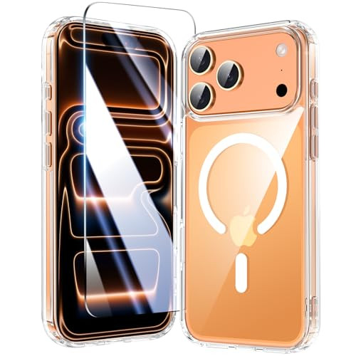 Astter for iPhone 17 Pro Max Clear Magnetic Shockproof Case with Screen Protector