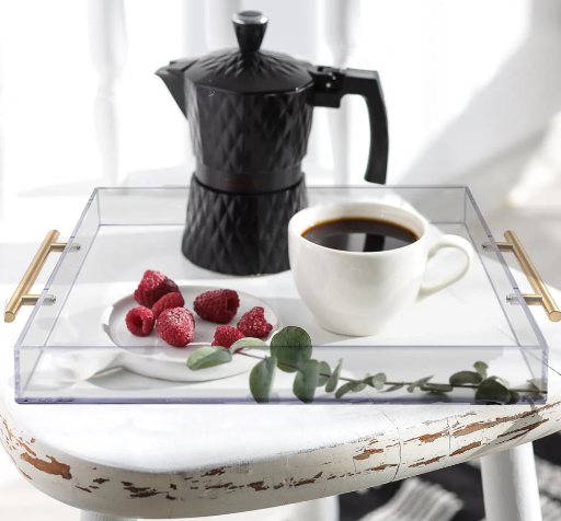 12x16 Clear Acrylic Serving Tray with Golden Handles Deal