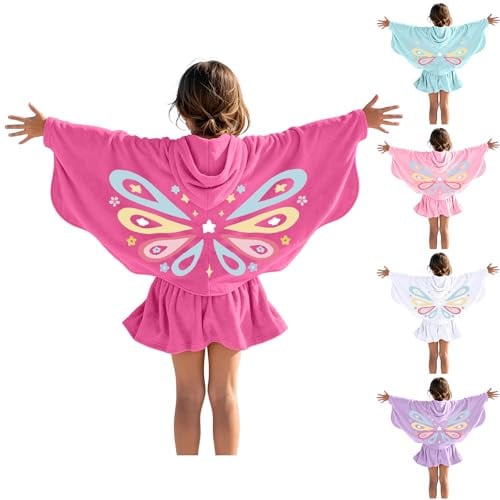 Girls Butterfly Zip-Up Hooded Beach Towels Bathing Suit Wraps with Pockets Deal