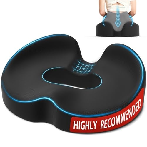 TushGuard Ergonomic Donut Pillow Seat Cushion with Raised Rear Support, Black