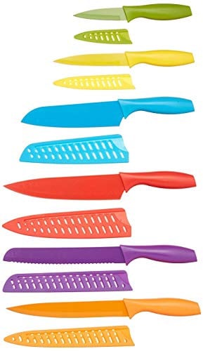 Amazon Basics Color-Coded Dishwasher Safe Kitchen Knife Set 12-Piece