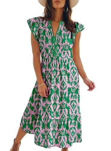 Dokotoo Women’s Summer V-Neck Ruffle Cap Sleeve Dress Deal