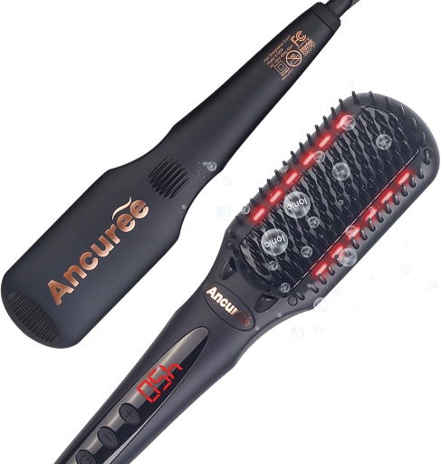 Ionic Hair Straightener Brush with Negative Ions and 16 Temp Settings