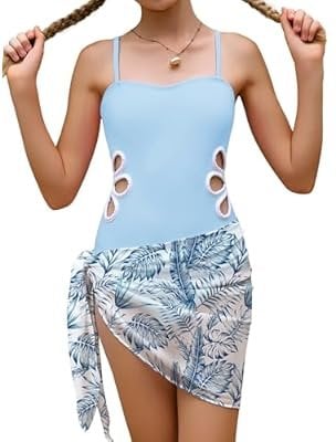 Cute Girls’ Swimsuit with Cover Up Skirt