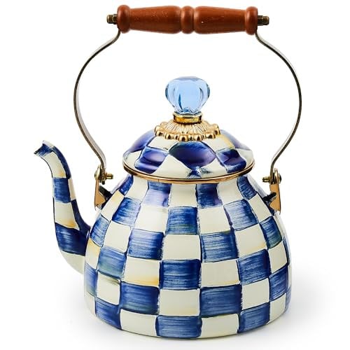 MACKENZIE-CHILDS Courtly Check Enamel Tea Kettle 2-Quart