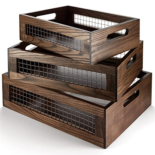 Wooden Nesting Countertop Baskets Set of 3