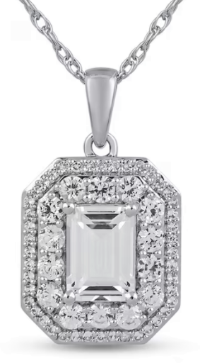 Emerald-Cut White Lab-Created Sapphire Double Octagon Frame Pendant