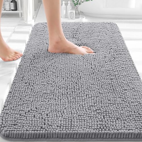 30x20" Chenille Bathroom Rug (Grey)