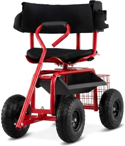 Costway Cushioned Rolling Garden Cart Scooter w/ Storage Basket & Tool Pouch Deal