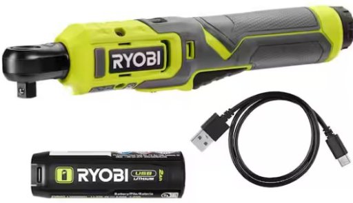 RYOBI USB Lithium 3/8 in. Ratchet Kit with 2.0 Ah and 3.0 Ah Batteries