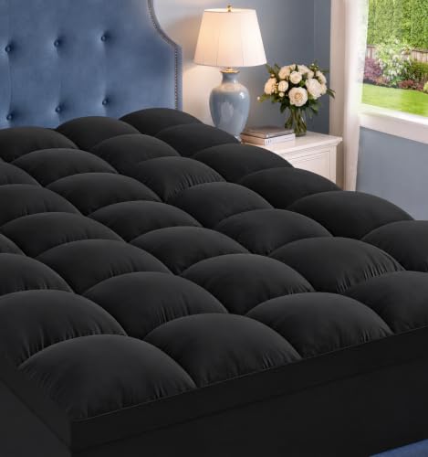 ELEMUSE Queen Black Thick Pillow Mattress Topper