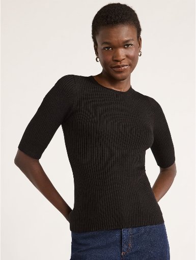 Scoop Women's Rib Knit Sweater with Elbow Length Sleeves