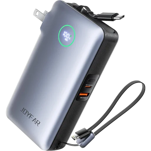 JOYFAR 25,000mAh GaN 65W Power Bank w/ Wall Plug & Retractable USB-C Cable Deal