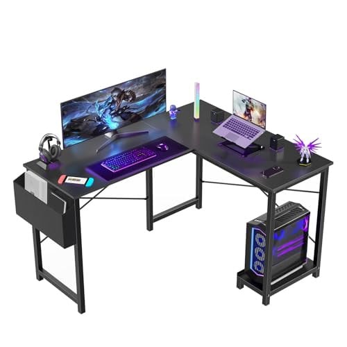 Sweetcrispy 50" L-Shaped Computer Desk w/ CPU Stand & Side Bag (Black) Deal