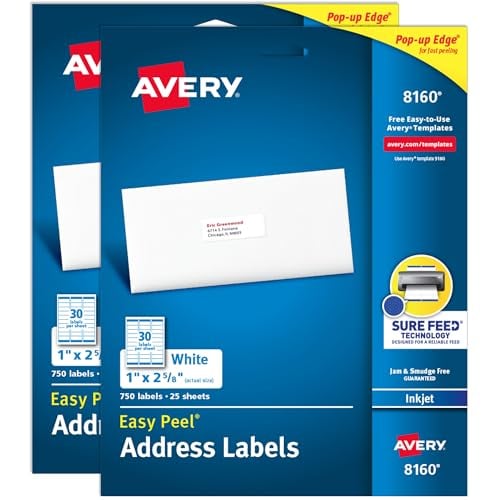 Avery Easy Peel Printable Address Labels 1" x 2-5/8", White, 1,500 Count