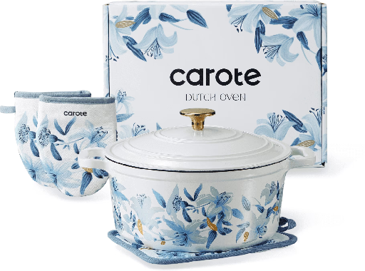 Carote 5QT Cast Iron Dutch Oven with Gloves and Pot Pad, 9.5Inch Round Deal