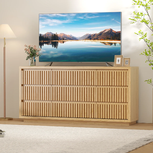 Latitude Run 9-Drawer Fluted Storage Closet Dressers (Natural) Deal