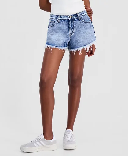 Madden Girl Juniors' Elastic-Back A-Line Festival Shorts Medium Wash Deal