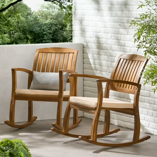 Dewitt Outdoor Acacia Rocking Chair with Cushion, Set of 2 Deal
