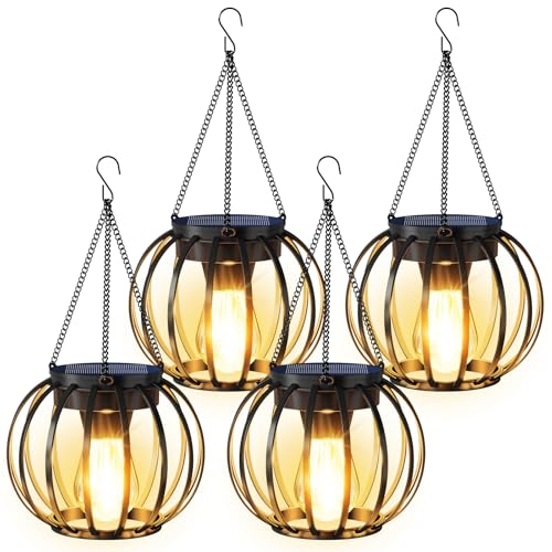 AOUNQ Outdoor Solar Hanging Lanterns, 4-Pack
