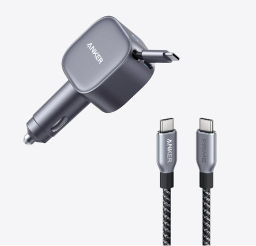 Anker Nano 75W Retractable Cable Car Charger + 3' 240W Anker Prime USB-C to USB-C Cable