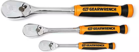 Gearwrench 90 Tooth 3-Piece 1/4 in., 3/8 in. and 1/2 in. Drive Dual Material Teardrop Ratchet Set Deal