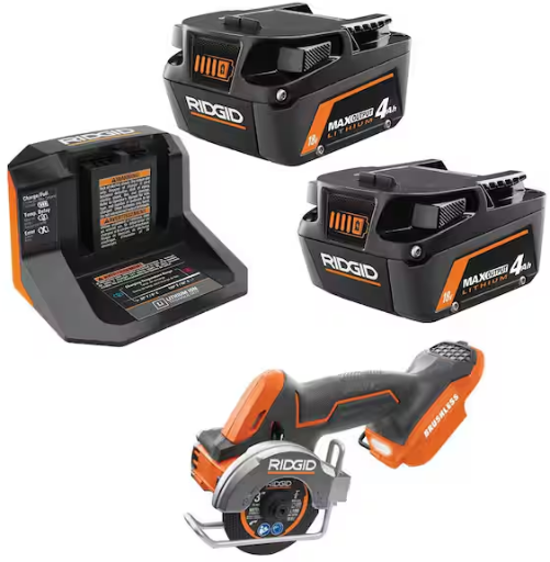 RIDGID 18V MAX Output Starter Kit with (2) 4.0Ah Battery and Charger with FREE Subcompact Brushless Multi Material Saw