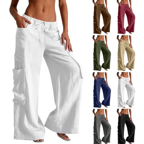 Linen Low Waisted Wide Leg Casual Pants Deal