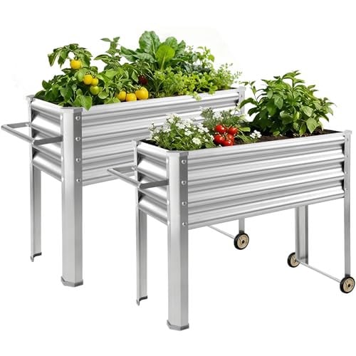 Land Guard 2 Pack Galvanized Raised Garden Bed with Legs & Wheels Deal