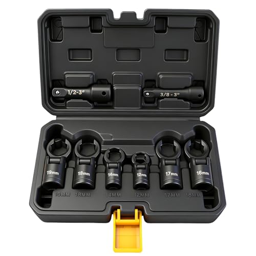 ELEAD 8-Piece Flex Head Crowfoot Wrench Set 12-19mm with Extension Bar 3/8" & 1/2" Drive Deal